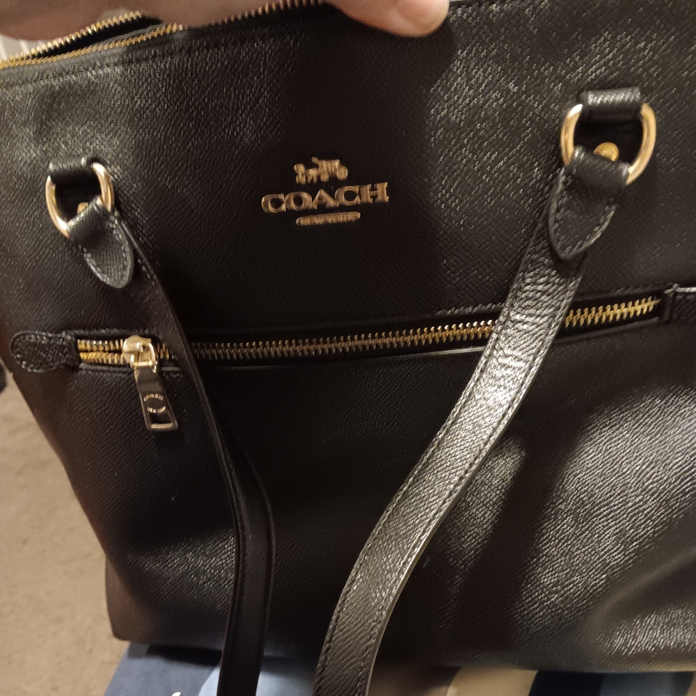Coach Elegant Black Shoulder Bag with Gold Details